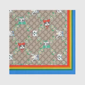 古驰/Gucci 儿童GG Gucci宠物和花朵印花方巾 508753_4K558_9888