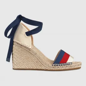 古驰/Gucci 条纹织带厚底草编鞋 525728 H91K0 9150