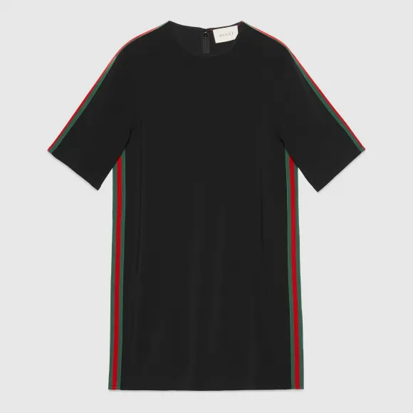 古驰/Gucci 饰条纹织带弹力人造丝连衣裙 528977 ZKR01 1060