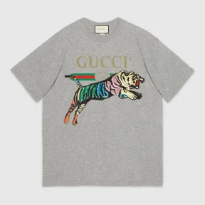 古驰/Gucci 饰老虎超大造型棉质T恤 539081 XJASJ 1230