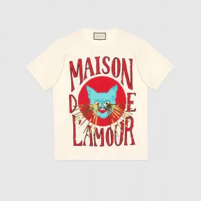 古驰/Gucci 猫咪印花超大造型 T 恤 539081 XJBUJ 7136