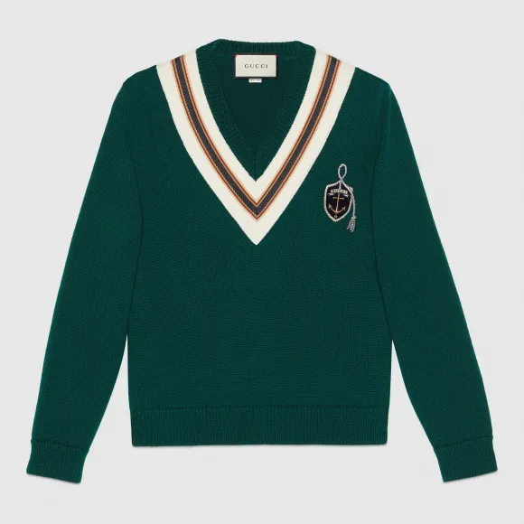 古驰/Gucci 饰锚钩徽章羊毛毛衣 545763 XKAEA 3135