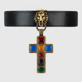 古驰/Gucci 饰十字架吊坠皮革颈圈 549232 J1547 8519