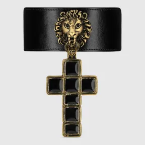 古驰/Gucci 饰十字架吊坠皮革颈圈 549234 J1547 8029