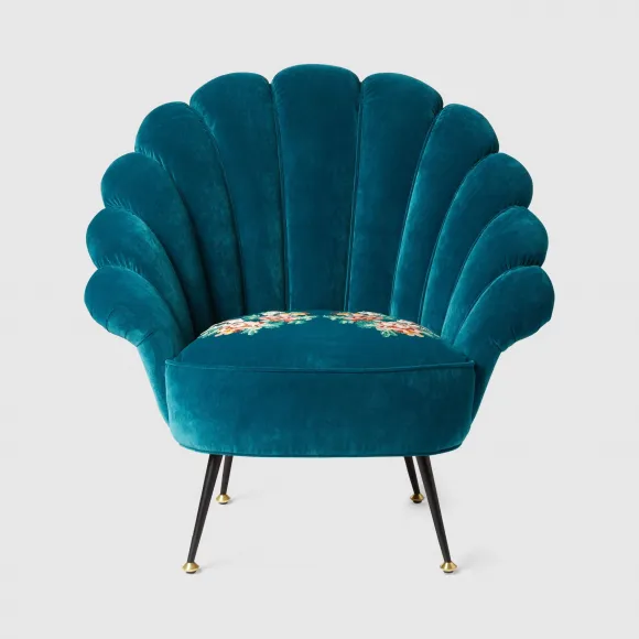 古驰/Gucci 刺绣花朵天鹅绒扶手椅 550655-ZACCP-3607