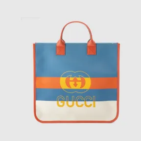 古驰/Gucci 白色、蓝色和橙色帆布儿童织带互扣式双G托特包 550763-FAB3Z-8476