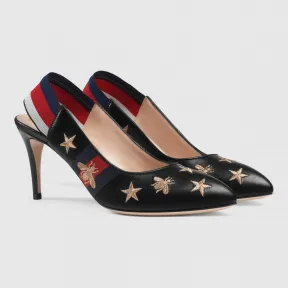 古驰/Gucci 刺绣皮革织带后系带浅口鞋 552039 0G0U0 1105