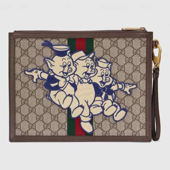 古驰/Gucci 三只小猪图案高级人造帆布手拿包 557697 9U8KT 8748