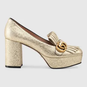 古驰/Gucci 饰流苏层压皮革防水台浅口鞋 573020 DKT00 7100