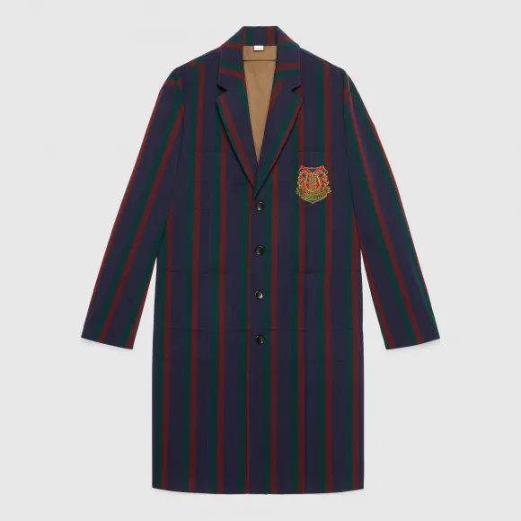 古驰/Gucci 饰徽章条纹羊毛大衣 575313 ZACB8 4310