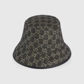 古驰/Gucci GG丹宁渔夫帽 黑色和象牙白色GG丹宁面料  576371-3HAF8-1060