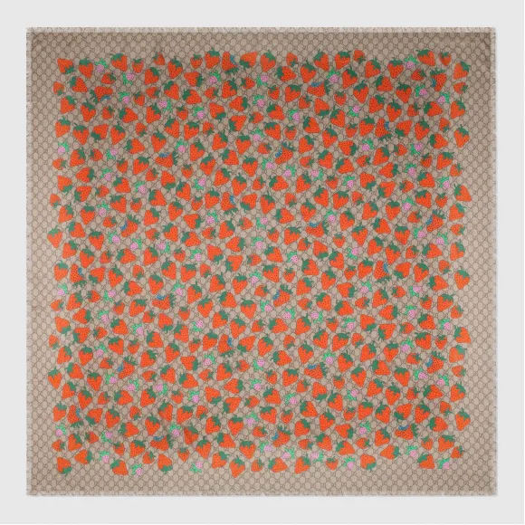 古驰/Gucci GG和Gucci草莓印花披肩 577865 3G856 9774