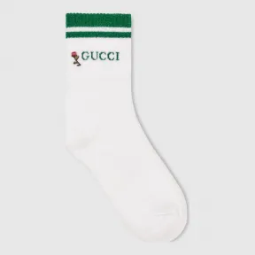 古驰/Gucci 饰 Gucci 标识和花朵短袜 579316 3GD70 9066