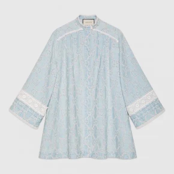 古驰/Gucci GG 刺绣蕾丝牛仔连衣裙 580021 XDASS 4692
