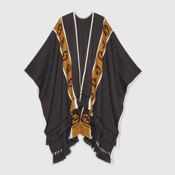 古驰/Gucci 饰互扣式 G 条纹羊毛披巾 581603 4G184 1279