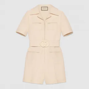 古驰/Gucci 饰腰带羊毛真丝混纺连体裤 587417 ZKD19 9205