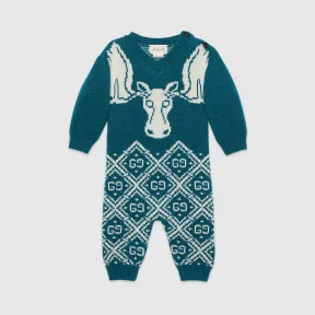 古驰/Gucci 婴儿GG驼鹿羊毛提花连体衣  590318_XKA1D_4054