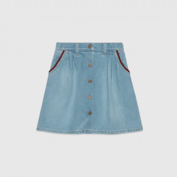 古驰/Gucci 儿童互扣式双G牛仔短裙  595877_XDA19_4493