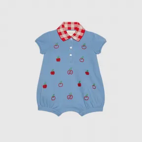 古驰/Gucci 婴儿GG苹果刺绣棉质连体衣  596167_XJB7Q_4417