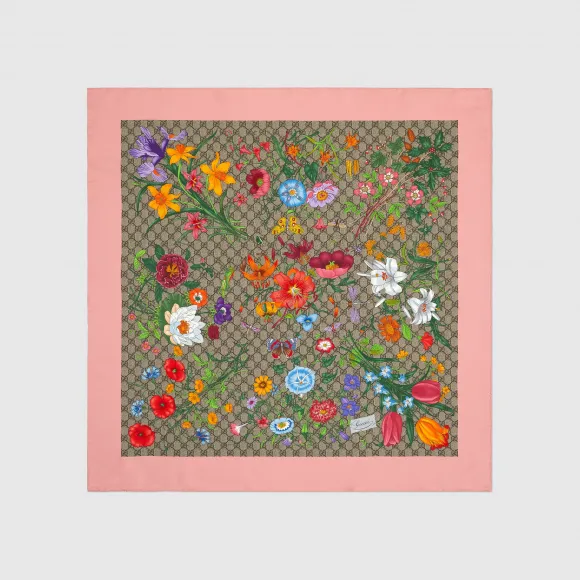 古驰/Gucci GG花卉印花真丝围巾 602585-3G001-9772