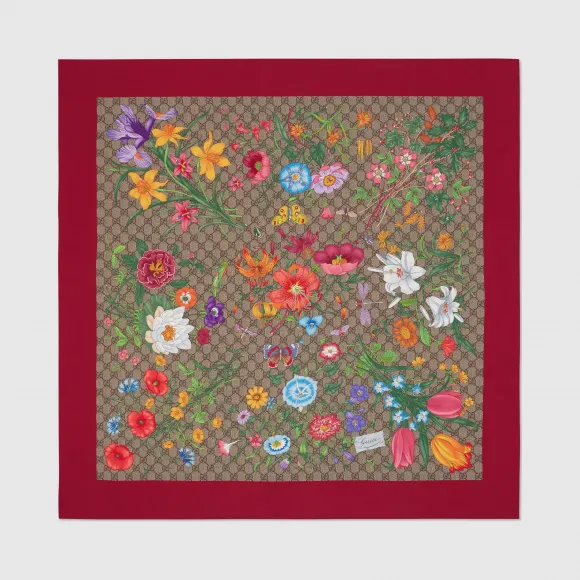 古驰/Gucci GG花卉印花真丝围巾 602585-3G001-9774