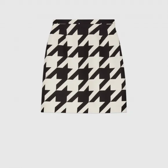 古驰/Gucci 女士 千鸟格印花羊毛真丝迷你裙 619479-ZAEXB-1036