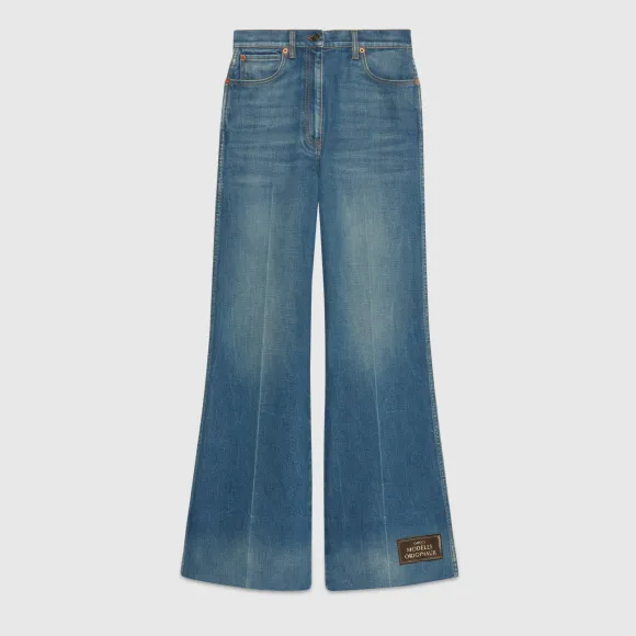 古驰/Gucci GUCCI标签牛仔裙摆阔腿裤 624217-XDCD9-4759