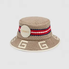 古驰/Gucci  Cannes条纹织物渔夫帽 629599-4HL79-9677