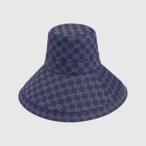 古驰/Gucci 蓝色和灰色GG帆布宽边帽 631958-4HG61-4400