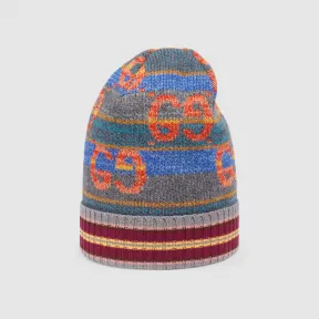 古驰/Gucci GG条纹羊毛金银丝线针织帽 649675-3GAAY-9888