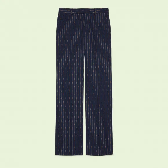 古驰/Gucci 马衔扣条纹羊毛裤 672087-ZAITQ-4445 