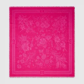 古驰/Gucci 花卉提花山羊绒围巾 粉色  676320-3GAD7-5600