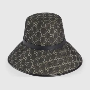 古驰/Gucci GG丹宁宽边帽 黑色和象牙白色  679455-3HAF8-1060