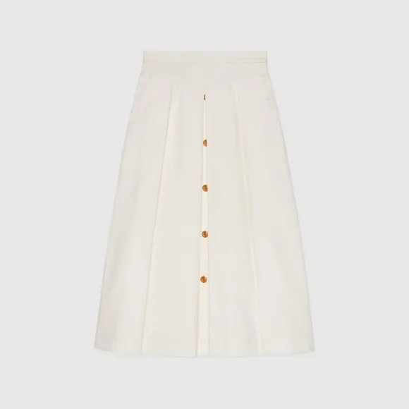 古驰/Gucci 白色棉质帆布百褶裙 708845-XDB7J-9000
