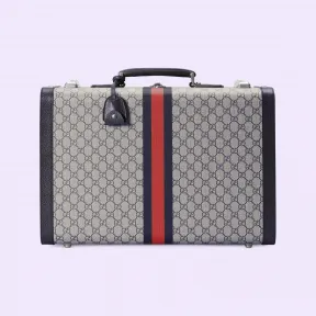 古驰/Gucci 米色和蓝色Supreme帆布Gucci Savoy系列中号旅行箱 722179-FAAX5-8562