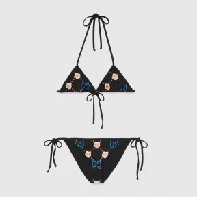 古驰/Gucci 闪亮的 Jersey 印花 GG 动物斑点比基尼泳装 735093-XHAGW-1166