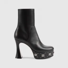 古驰/Gucci 黑色皮革女士GG铆钉防水台长靴 740599-BKO00-1000