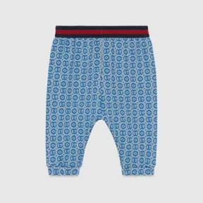 古驰/Gucci 蓝色和象牙白色婴儿双G几何图案针织长裤 744065-XJFO4-4437