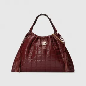 古驰/Gucci 深红色皮革Gucci Deco系列大号托特包 746209-DAAAM-6402