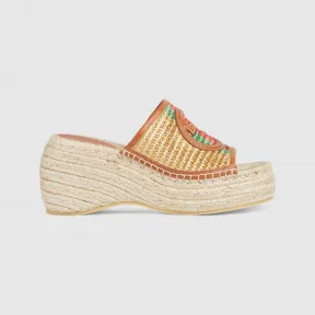 古驰/Gucci 天然酒椰纤维女士互扣式双G绳底鞋 749774-FAB17-8651