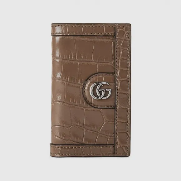 古驰/Gucci 浅棕色双G鳄鱼皮卡片夹 751989-EZIBG-2351