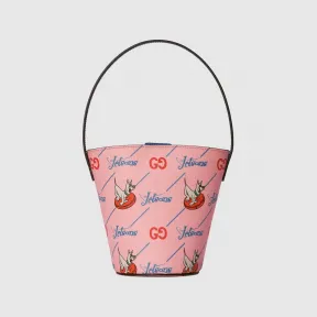 古驰/Gucci 粉色Supreme帆布儿童印花水桶包 752356-FACAO-8497