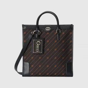 古驰/Gucci 黑色和橙色织物互扣式双G提花托特包 752586-FAB9N-1070