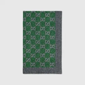 古驰/Gucci 绿色和灰色超级双G棉质提花沙滩毯 752808-3GALE-3160