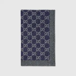 古驰/Gucci 蓝色和灰色超级双G棉质提花沙滩毯 752808-3GALE-5260