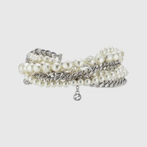 古驰/Gucci 钯金色调金属互扣式双G心形颈圈 753338-IAADB-8523