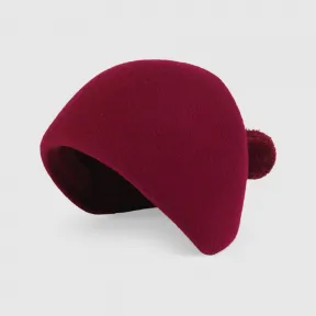 古驰/Gucci 酒红色带绒球儿童毛毡帽 753434-3HAUK-6173