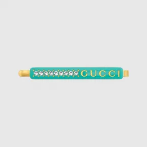 古驰/Gucci 浅绿色树脂饰水晶“GUCCI”字样发夹 753873-I9875-8519
