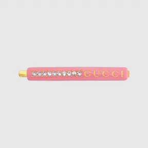 古驰/Gucci 粉色树脂饰水晶“GUCCI”字样发夹 753873-I9875-8522