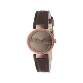 古驰/Gucci Interlocking系列 棕色PVD不锈钢 石英机芯 女表 YA133504